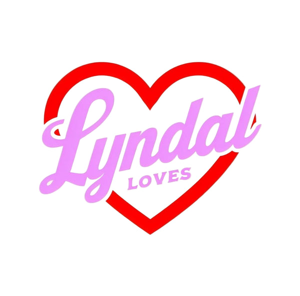 Heart-shaped logo with 'Lyndal Loves' text on a beige background